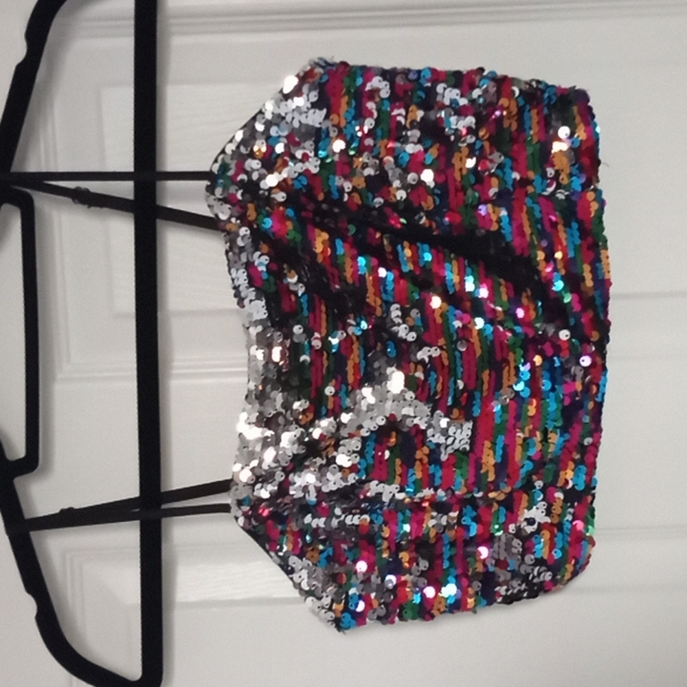 Multi-coloured sequin crop top